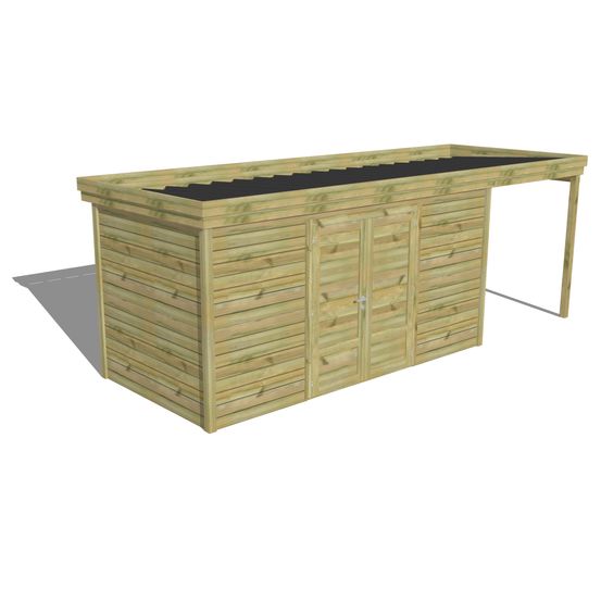Abri de jardin bois pin traité autoclave 27mm - 6,34x2,14m / 14m2 - bac acier - abri français