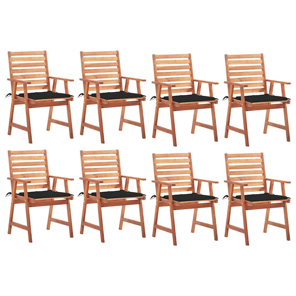 Chaises à manger d'extérieur lot de 8 et coussins acacia massif