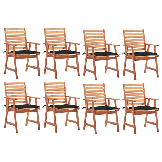 Chaises à manger d'extérieur lot de 8 et coussins acacia massif