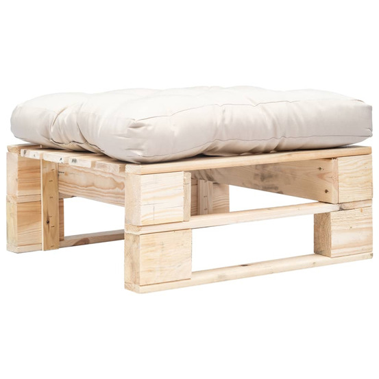 Repose-pied palette de jardin et coussin sable bois naturel