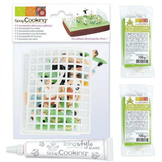 Coffret décoration et pâte à sucre pour gâteau terrain de football