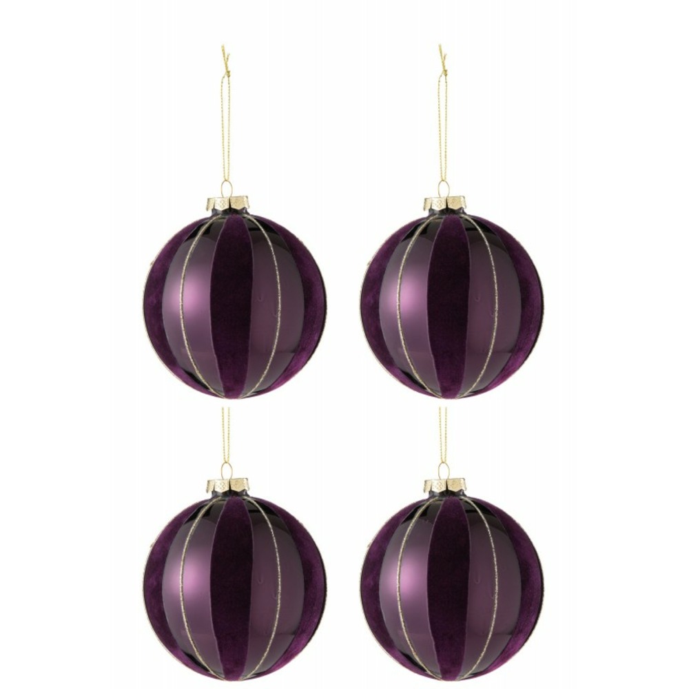 Boite de 4boules de noël en verre mauve 10x10x10 cm