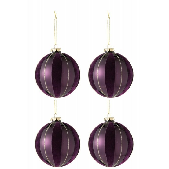 Boite de 4boules de noël en verre mauve 10x10x10 cm