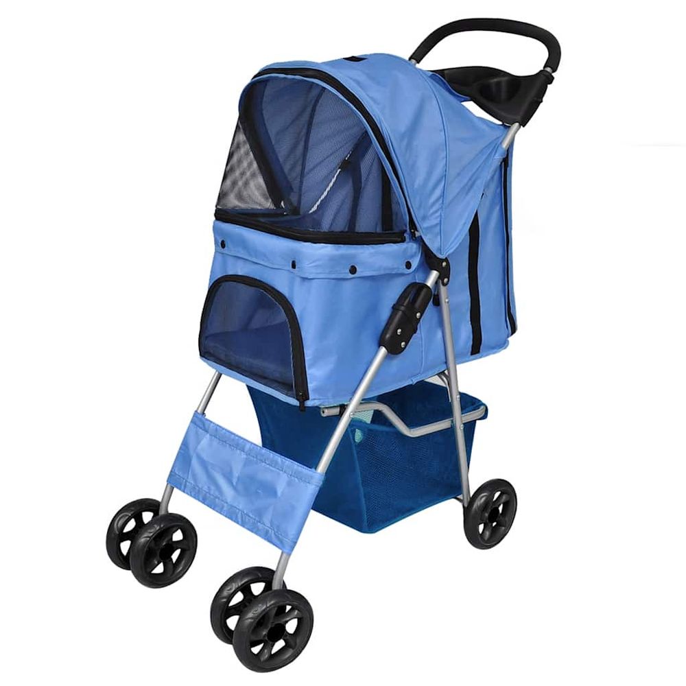 Poussette pour chien pliable en acier léger pour promenade et voyage 15kg bleu