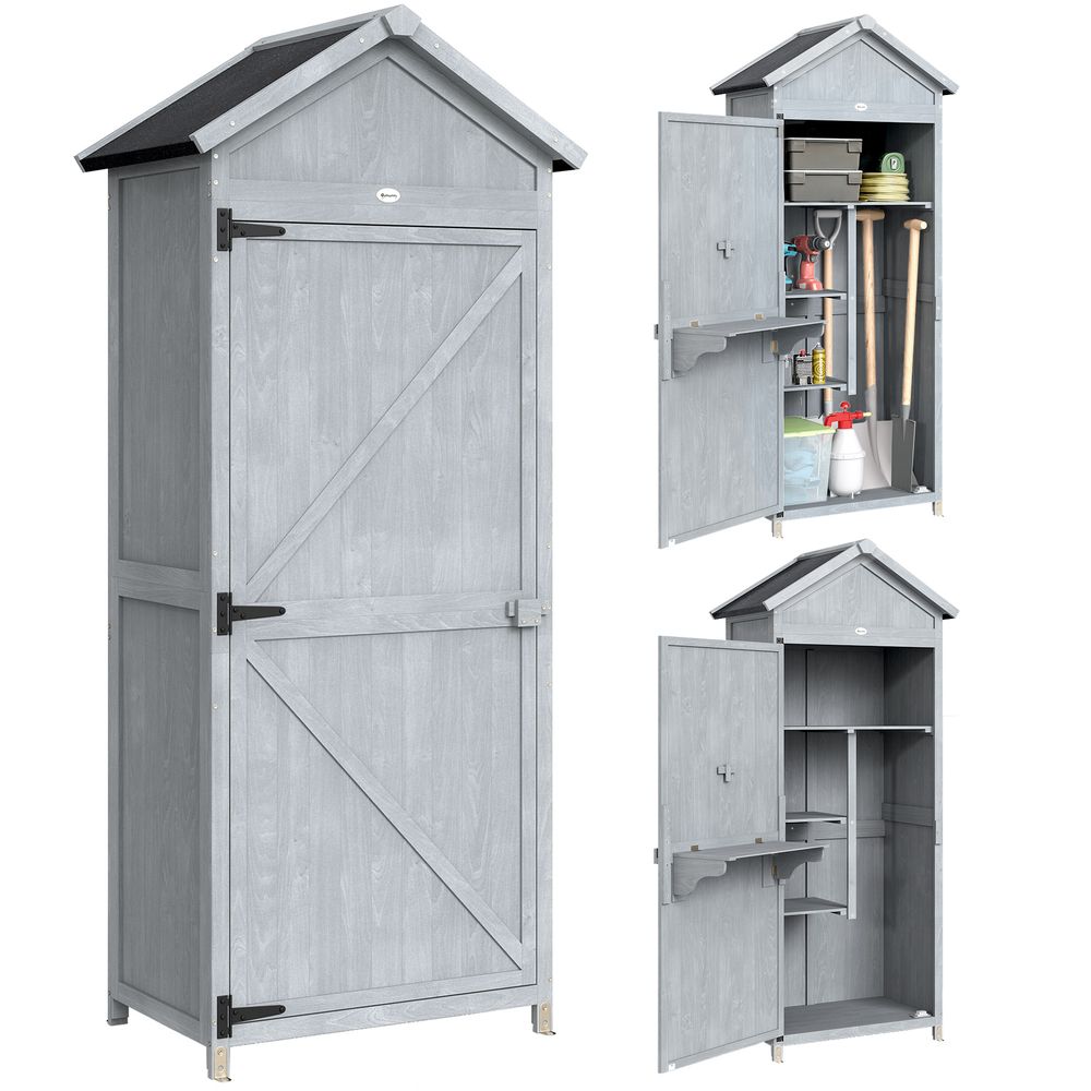 Armoire de jardin bois de sapin gris 77 x 52,5 x 178 cm avec établi rabattable - comfortxl outdoor living