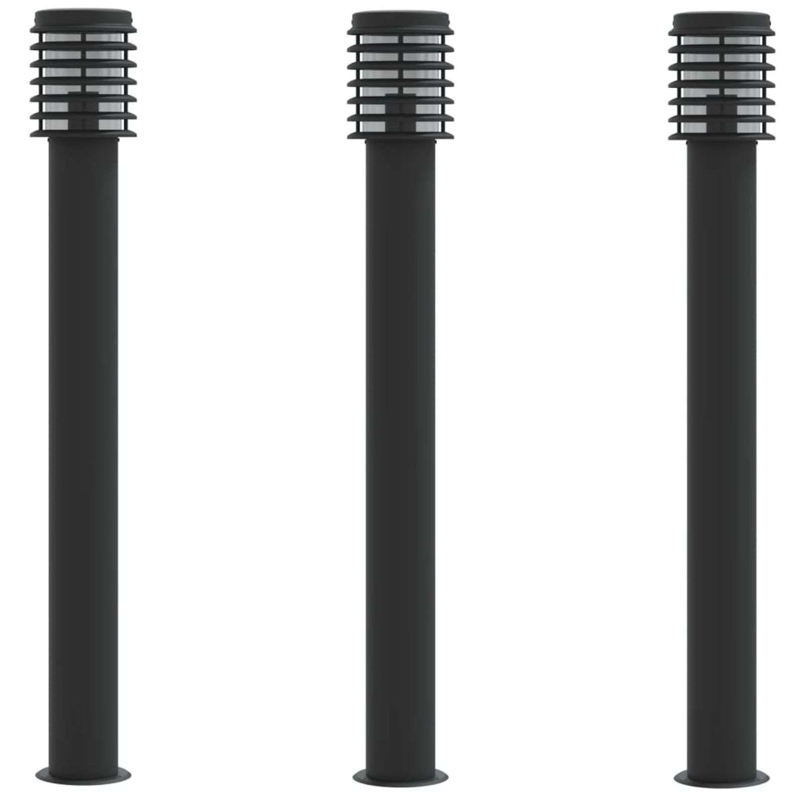Lampadaires d'extérieur 3 pcs noir 110 cm acier inoxydable