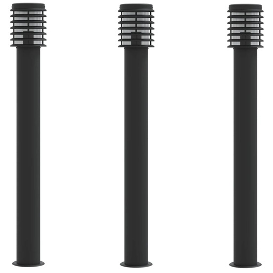 Lampadaires d'extérieur 3 pcs noir 110 cm acier inoxydable