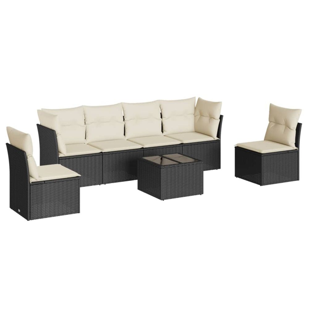 Salon de jardin 7 pcs avec coussins noir résine tressée