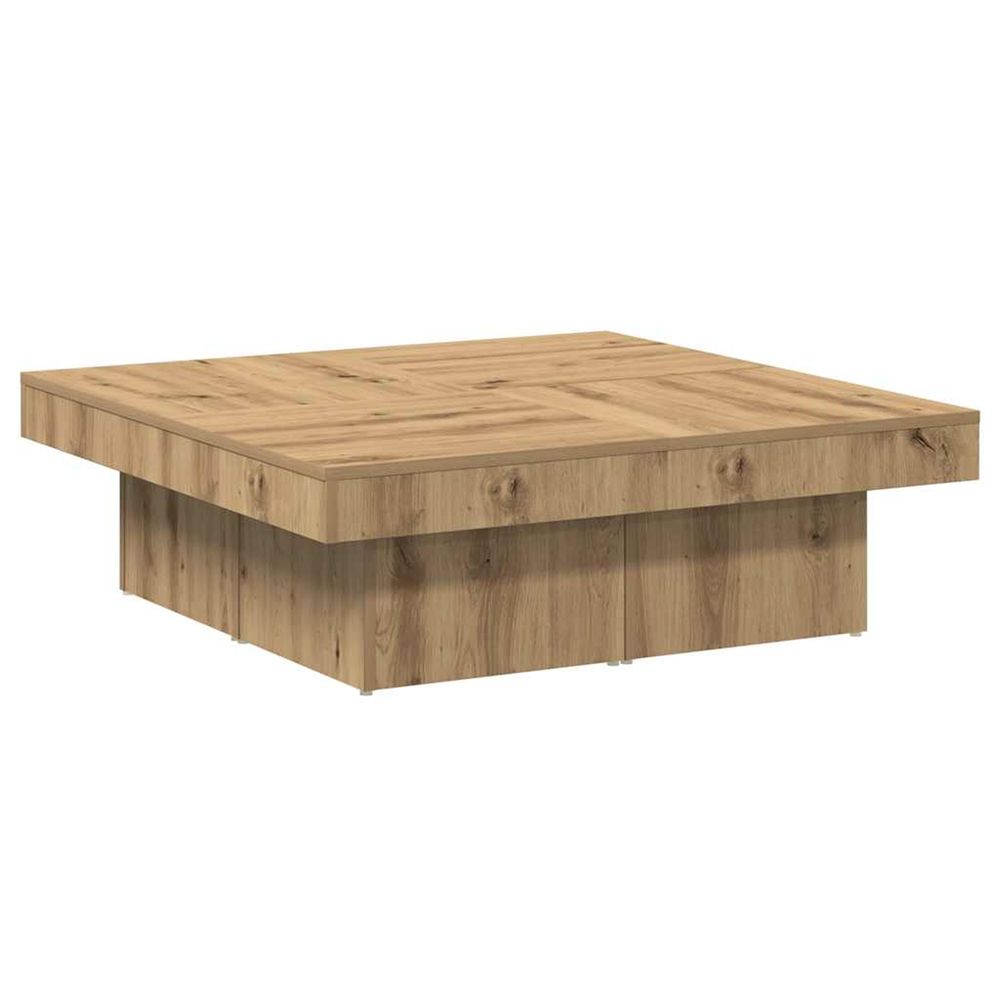 Table basse chêne artisanal 90x90x28 cm bois d'ingénierie