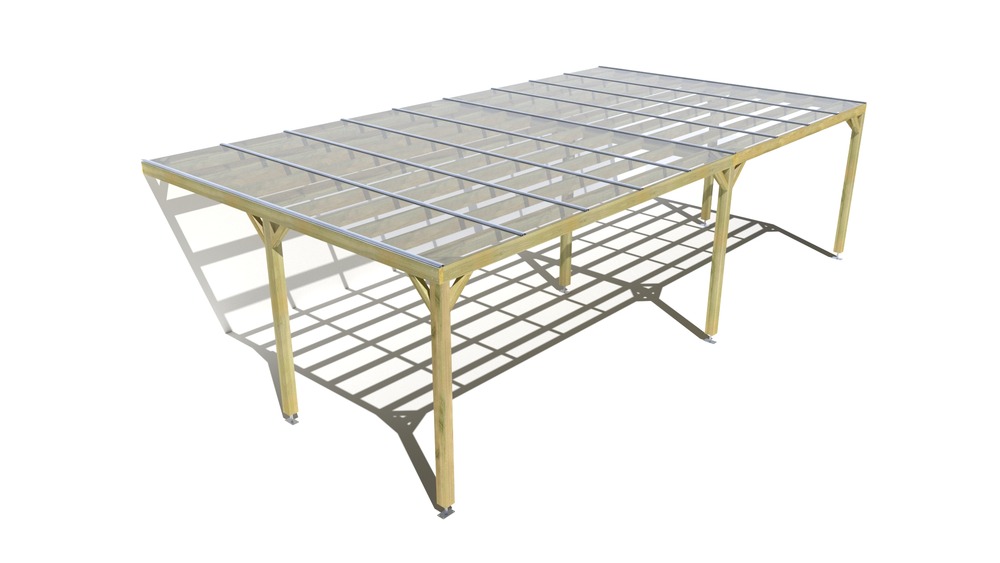 Pergola bois • 9m x 5m • adossée • sens largeur • couverture étanche transparente incluse • livraison comprise