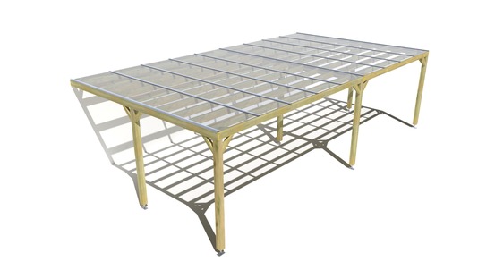 Pergola bois • 9m x 5m • adossée • sens largeur • couverture étanche transparente incluse • livraison comprise