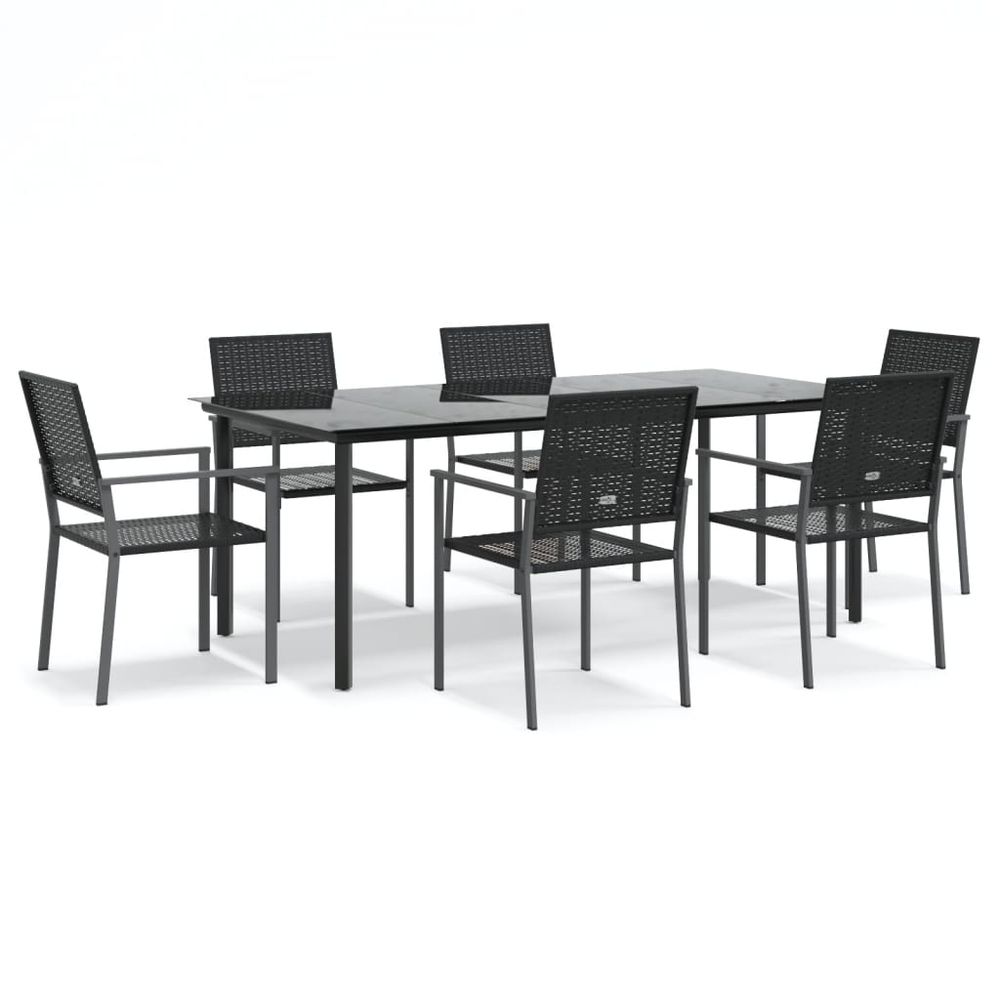 Ensemble à manger de jardin 7 pcs résine tressée acier