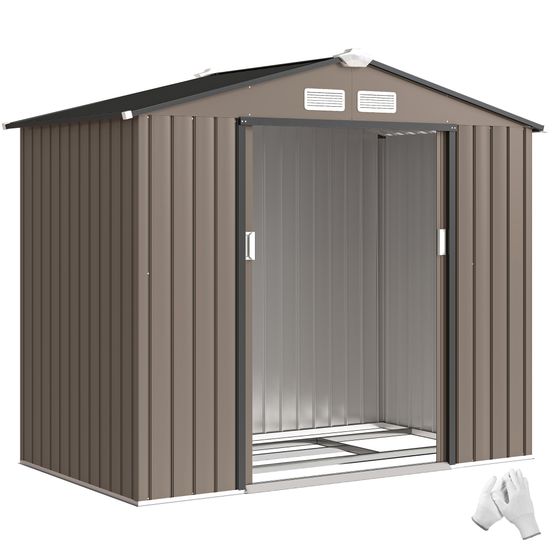 Abri de jardin acier peint marron 213 x 130 cm double porte ventilée anti-humidité - comfortxl outdoor living