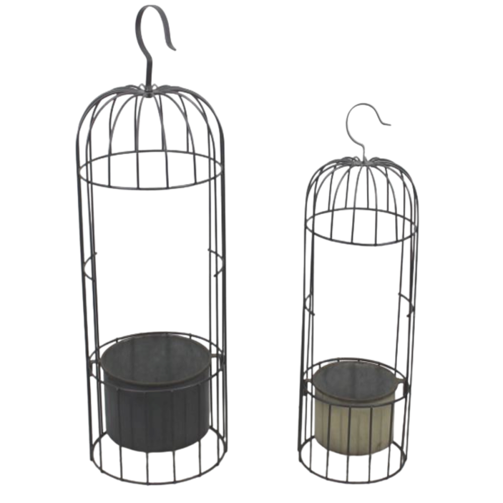 ~ set de 2 cages en métal gris ht.53-68 cm