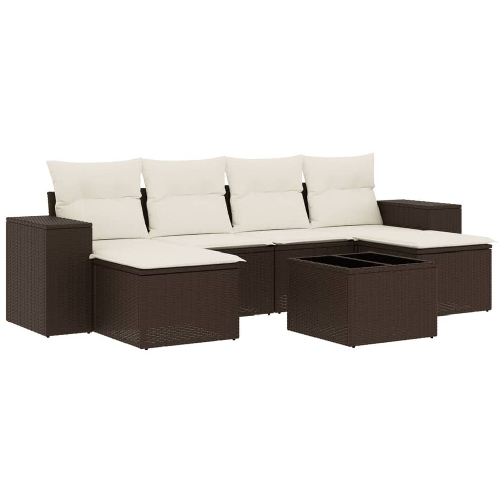 Salon de jardin avec coussins 7 pcs marron résine tressée