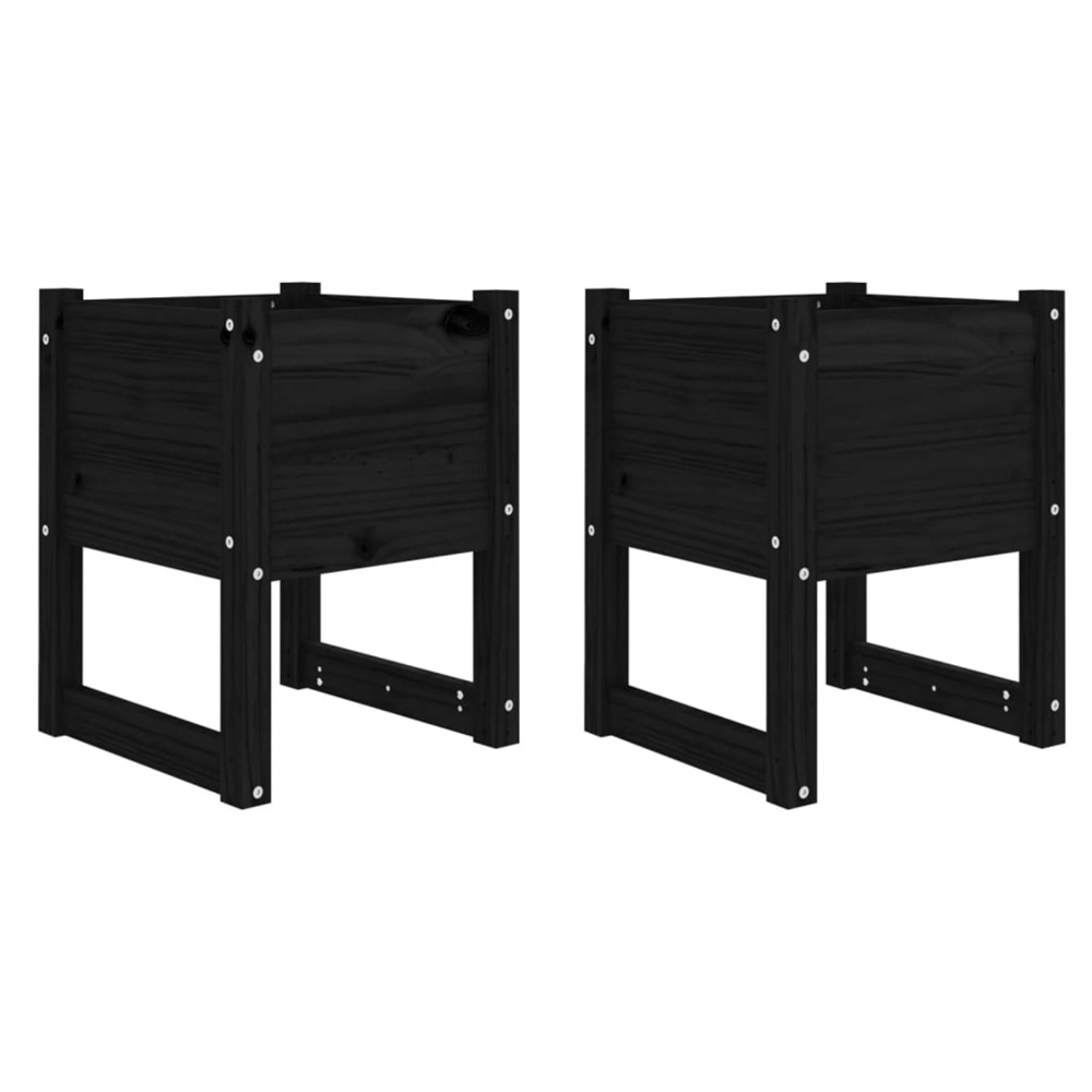 Jardinière d'extérieurs 2 pcs noir 40x40x52,5 cm bois massif de pin