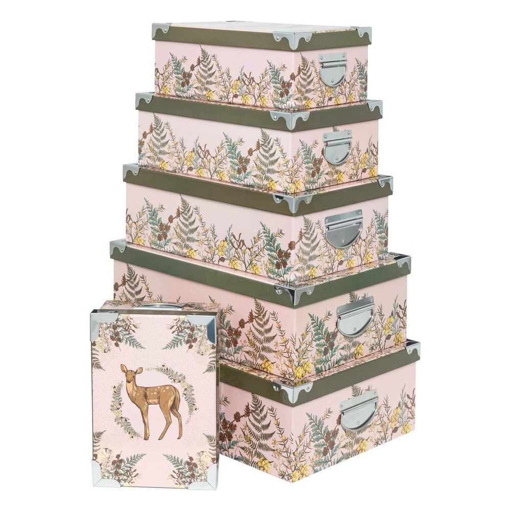 Lot de 6 boîtes cadeau rectangles coins métal imprimées secrets des bois