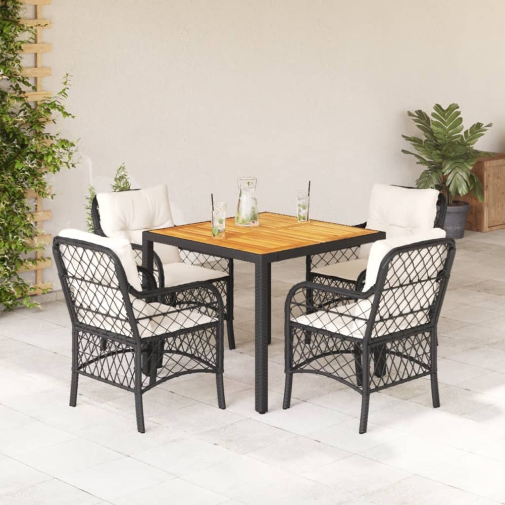 Ensemble à manger de jardin coussins 5pcs noir résine tressée