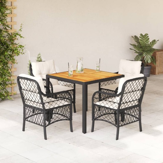 Ensemble à manger de jardin coussins 5pcs noir résine tressée