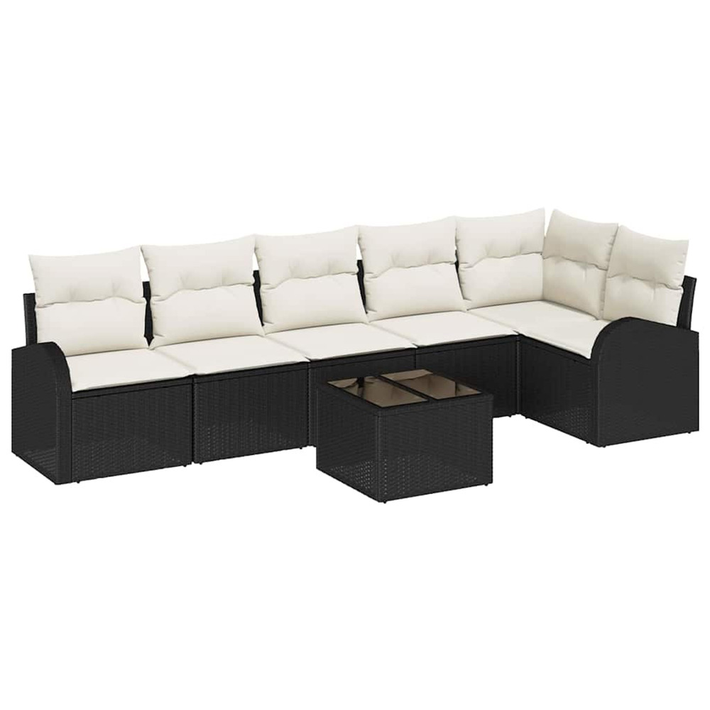 Ensemble de canapés avec coussin 7 pcs noir et blanc polyrotin