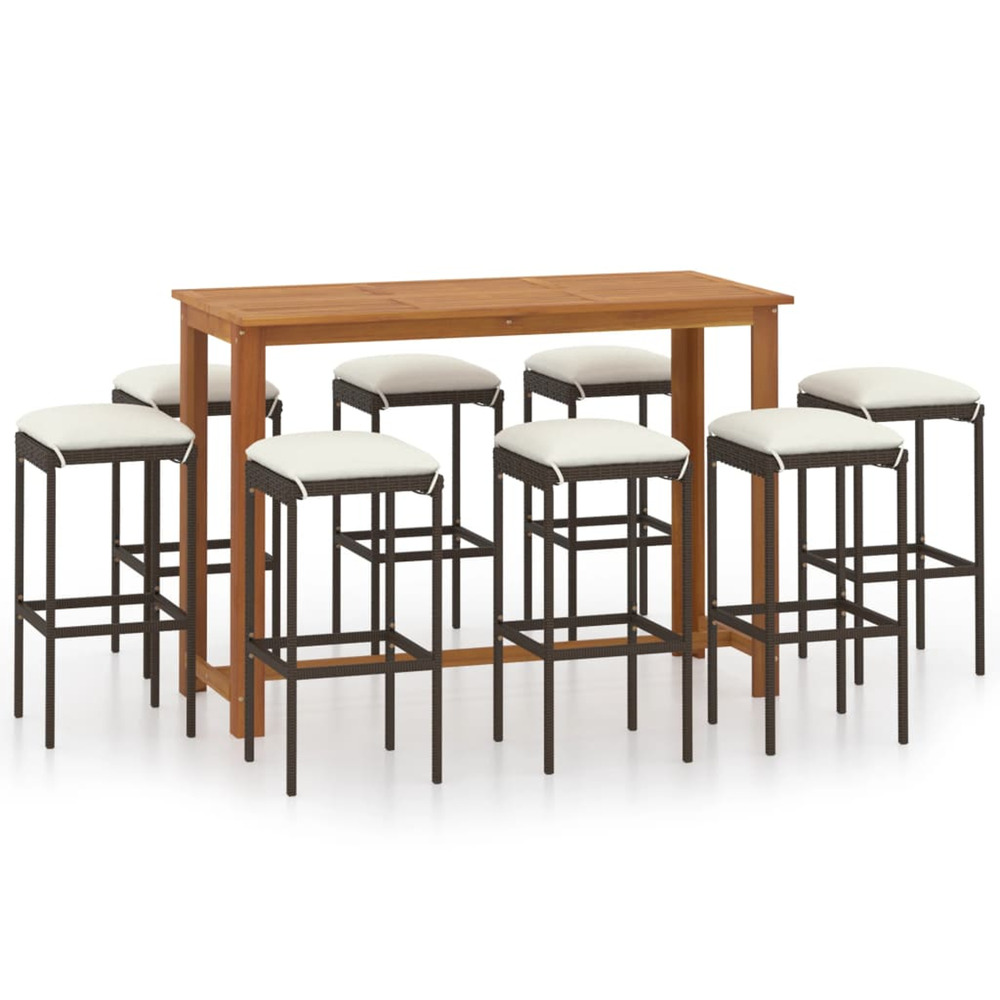 Ensemble de bar de jardin avec coussins 9 pcs noir