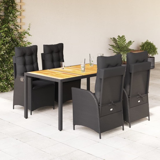 Ensemble à manger de jardin coussins 5pcs noir résine tressée
