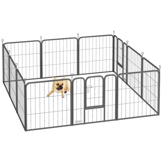Enclos pour chien acier intérieur et extérieur 12 panneaux pliables 168x168x60cm noir