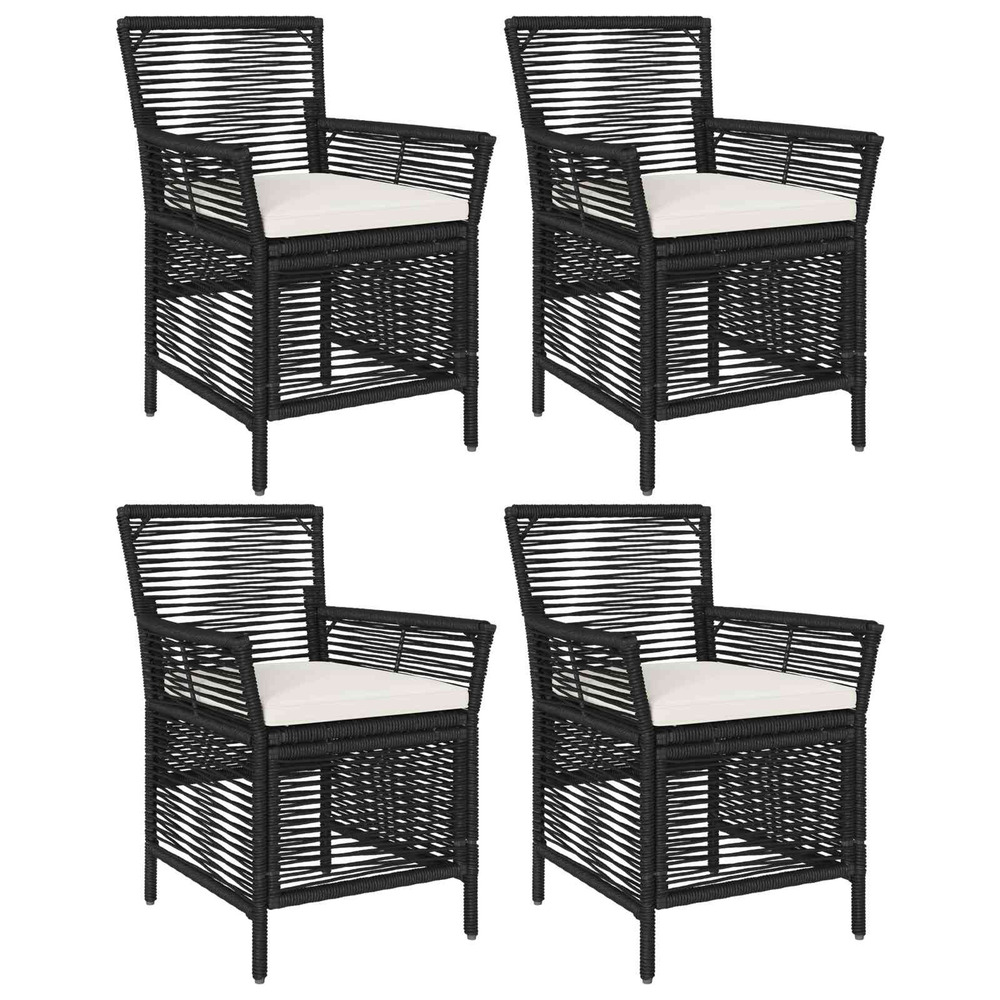 Chaise d'extérieur avec coussin 4 pcs noir et crème polyrotin