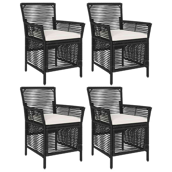 Chaise d'extérieur avec coussin 4 pcs noir et crème polyrotin