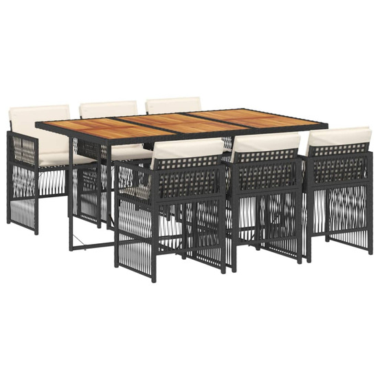 Ensemble à manger de jardin coussins 7pcs noir résine tressée