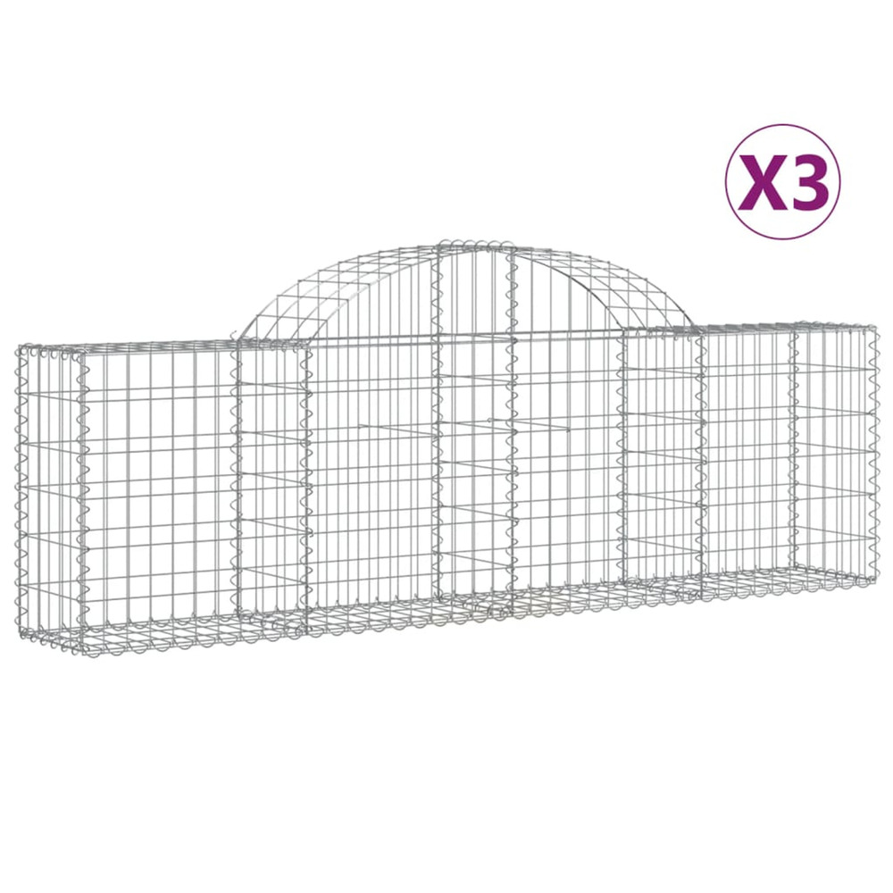 Paniers à gabions arqués 3 pcs 200x30x60/80 cm fer galvanisé