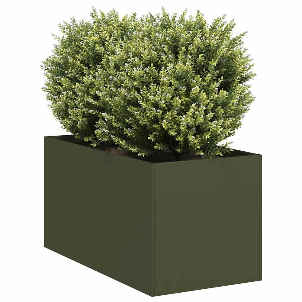 Potager compact rectangulaire acier laminé solide pour herbes aromatiques et fleurs vert olive 40x80x40cm