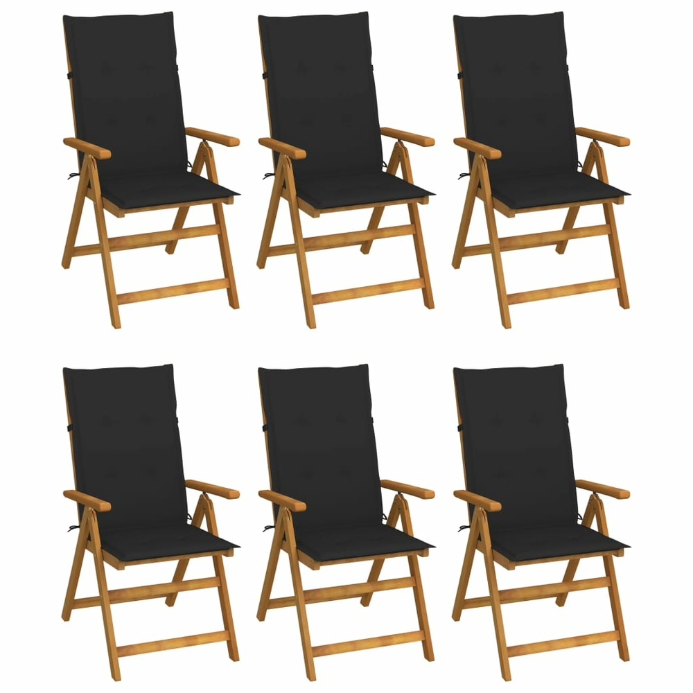 Chaises pliables de jardin lot de 6 avec coussins bois d'acacia