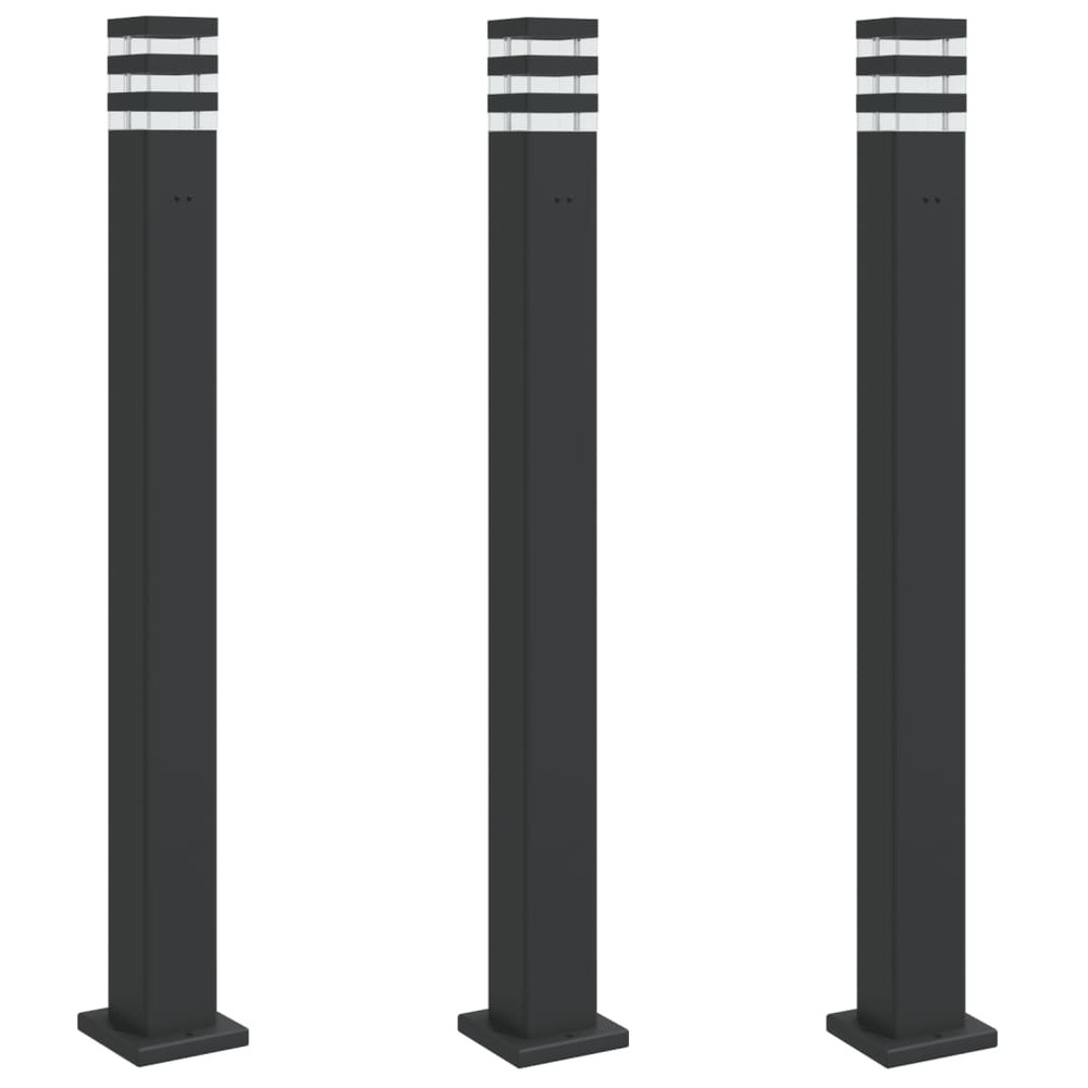 Lampadaires d'extérieur avec sortie 3 pcs 110 cm aluminium noir