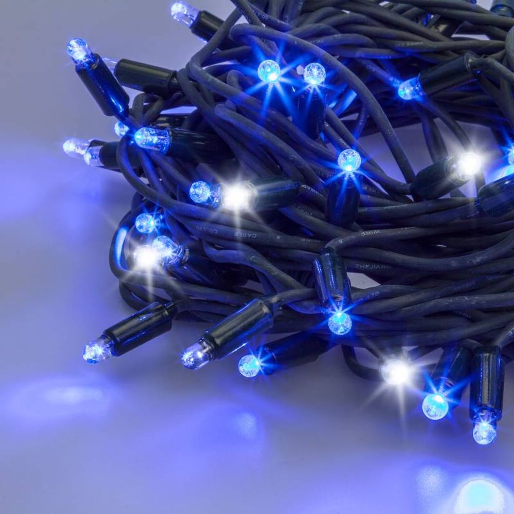 Guirlande lumineuse 20m 200 maxiled bleu et blanc froid scintillant ip67 câble vert 230v professionnelle lotti