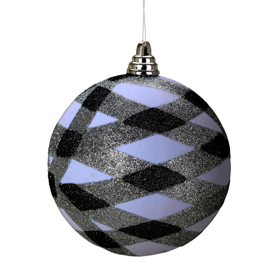 Boule de noël blanche, argent et noir finition pailletée