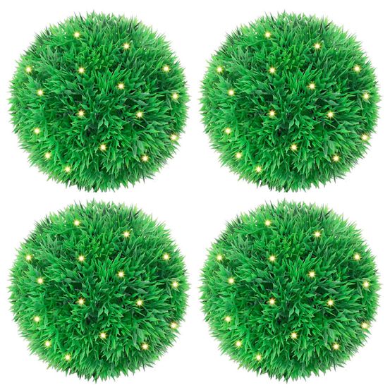 Boules de buis artificielles avec lumières led 4 pcs vert 12 cm