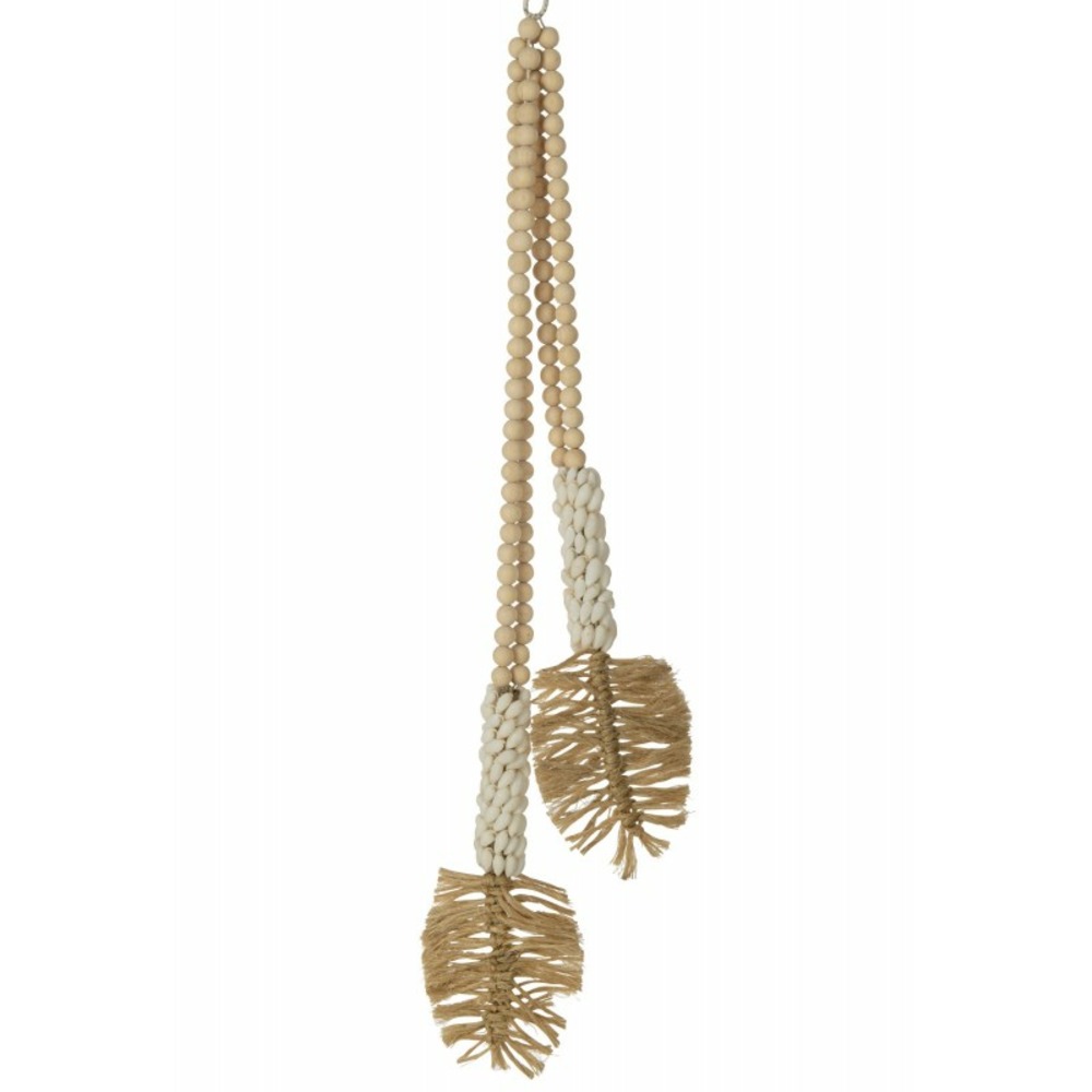Suspension de coquillages avec perles en textile naturel 18x4x66 cm