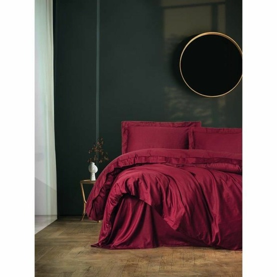 Parure de lit - housse de couette 220 x 240 + 2 taies d'oreiller 60 x 60 - satiné coton - rouge