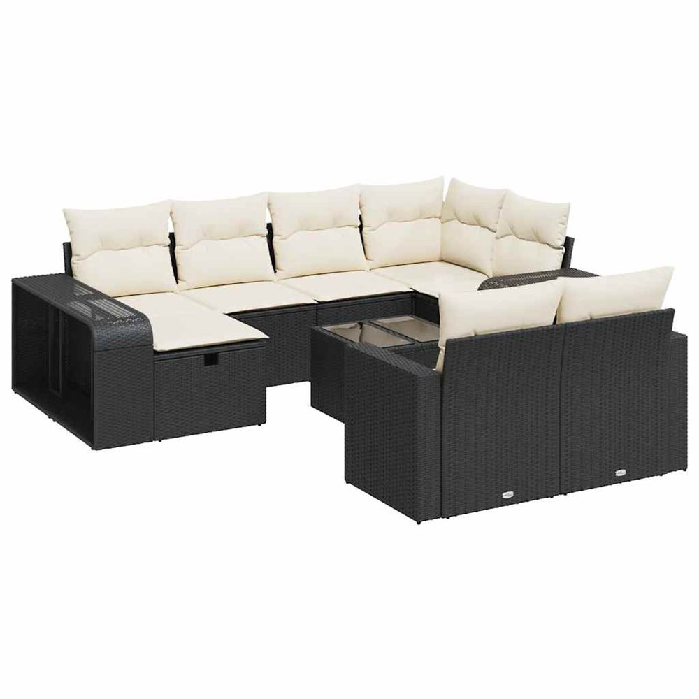 Salon de jardin 11 pcs avec coussins noir résine tressée