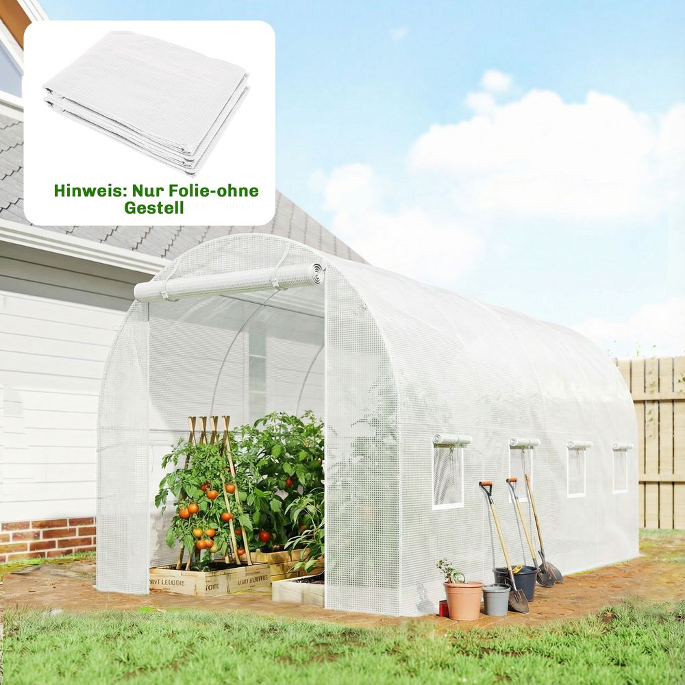 Bâche de serre en pe blanc 4 x 2 x 2 m jardin 8 fenêtres porte zippée protection uv - comfortxl outdoor living