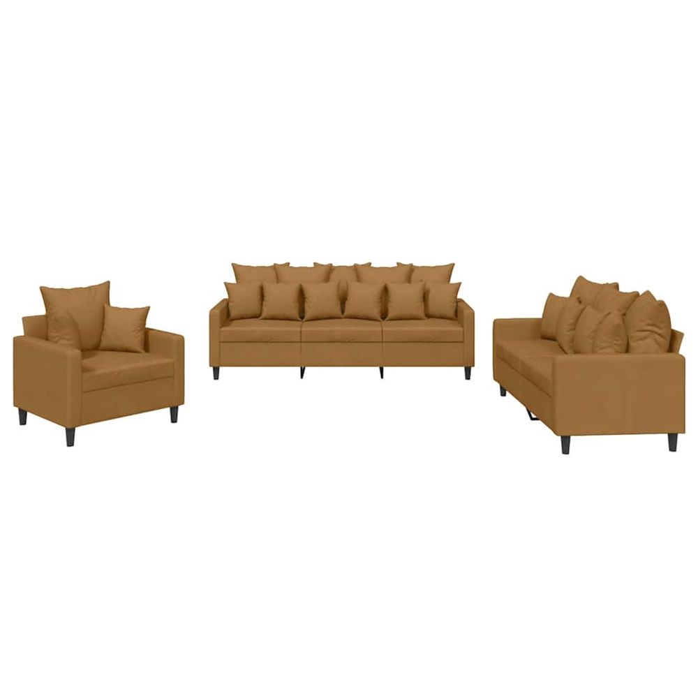 Ensemble de canapés 3 pcs avec coussins marron velours