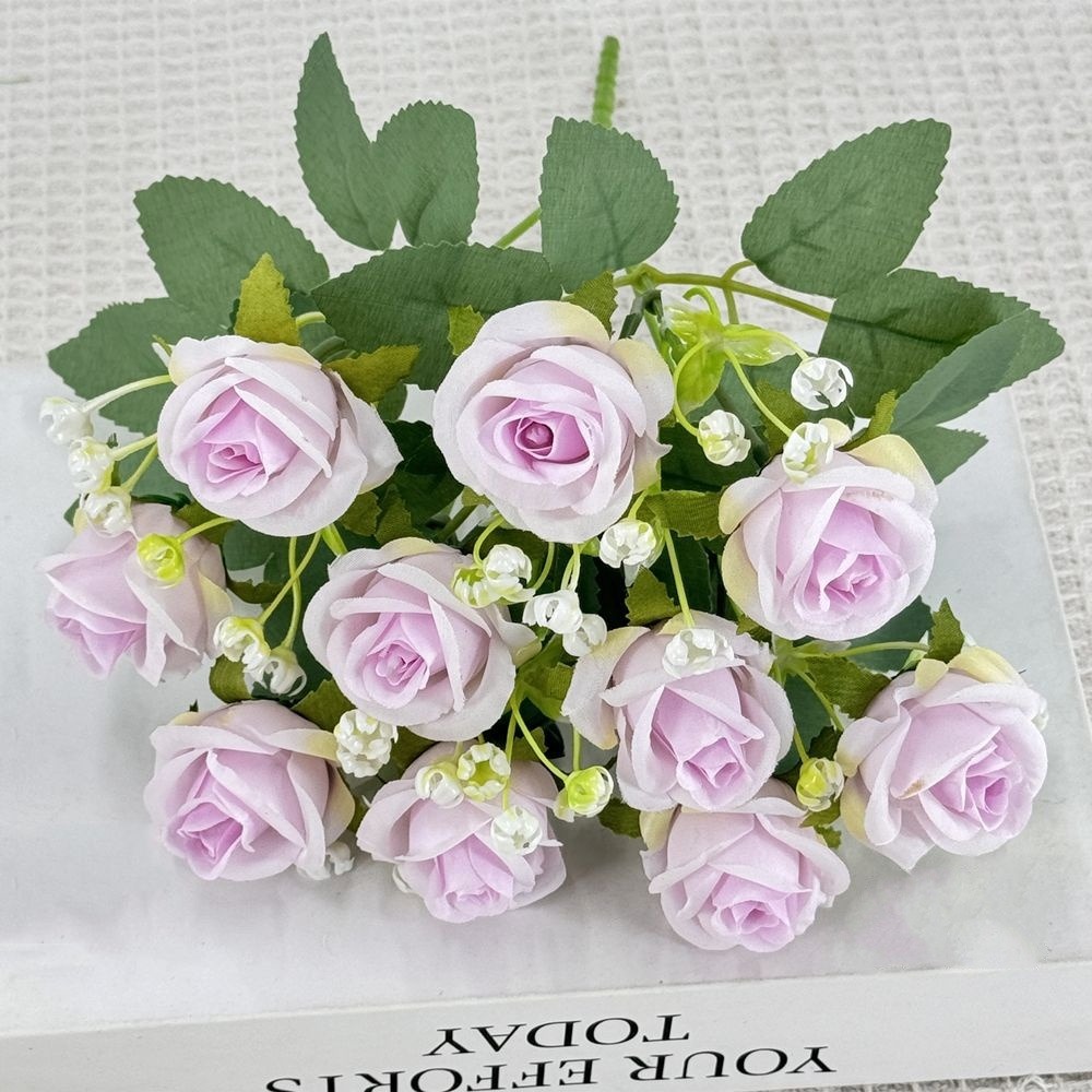 Fleurs artificielles, gypsophile et rose diamant 2 pièces violet