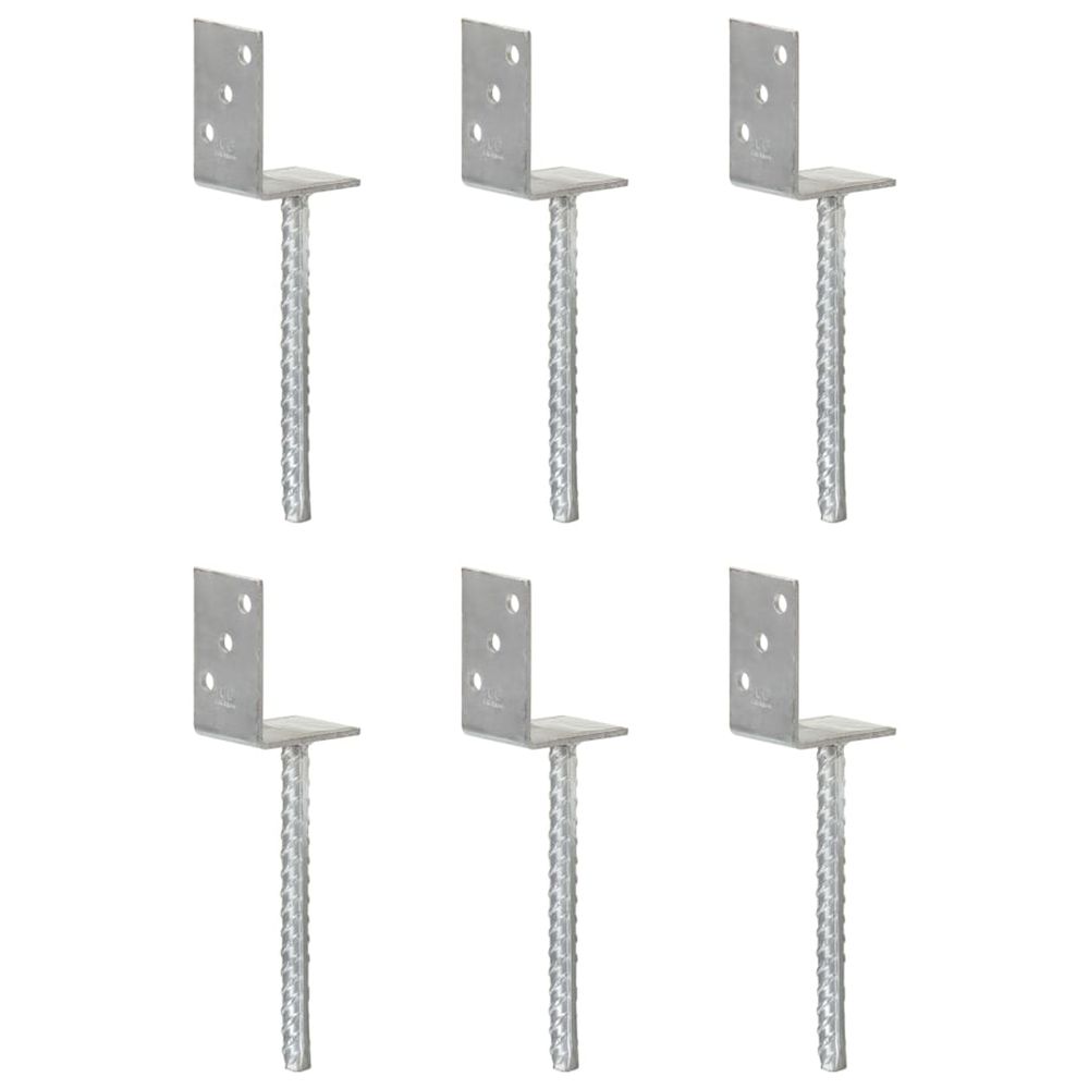 Piquets de clôture 6 pcs argenté 8x6x30 cm acier galvanisé