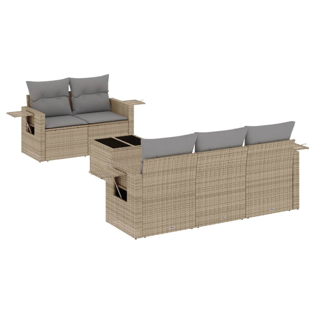Salon de jardin avec coussins 6 pcs beige résine tressée