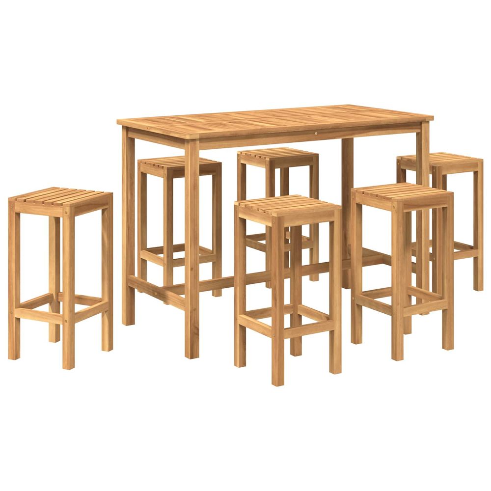 Ensemble de bar extérieur 7 pc naturel bois de teck massif