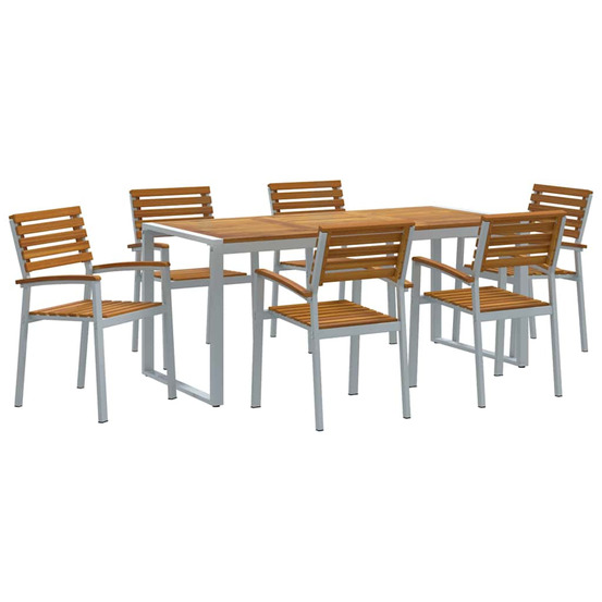 Ensemble de salle à manger pour jardin 7 pcs gris et marron