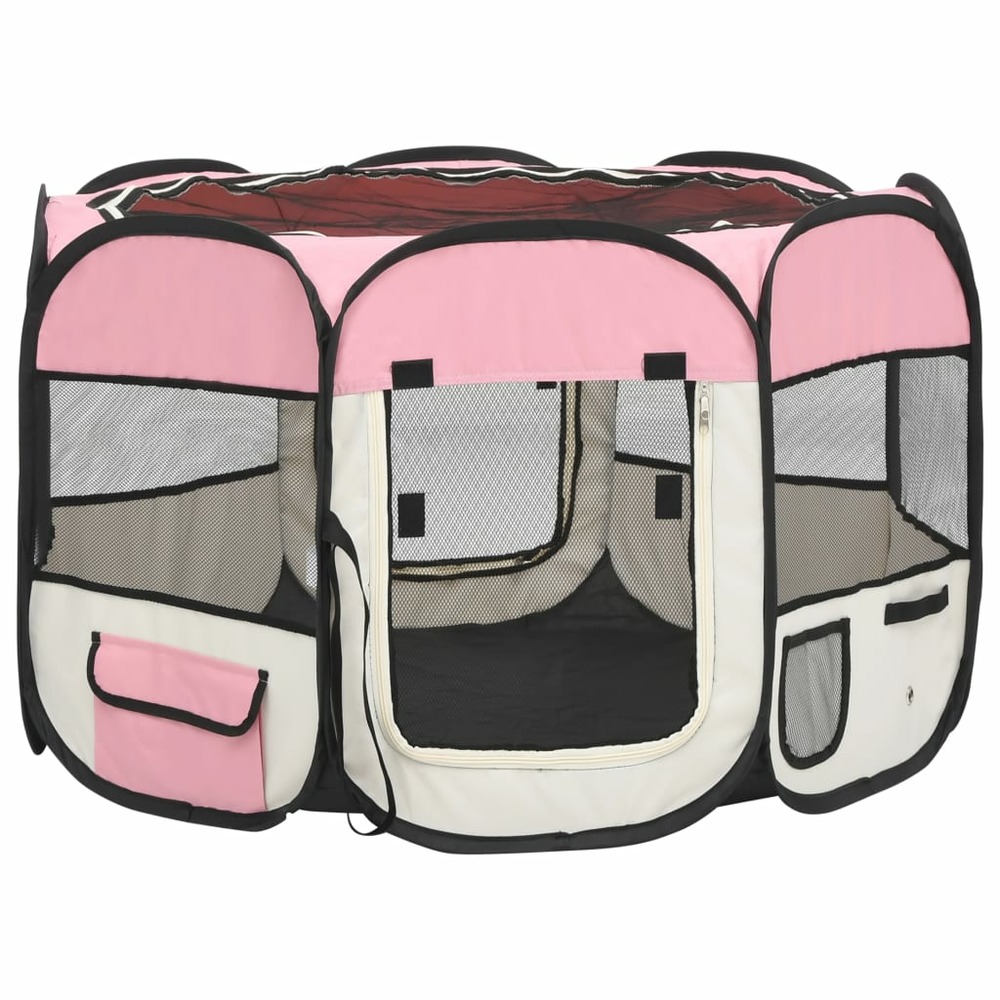Parc pour chiens pliable avec sac de transport rose 90 x 90 x 58 cm