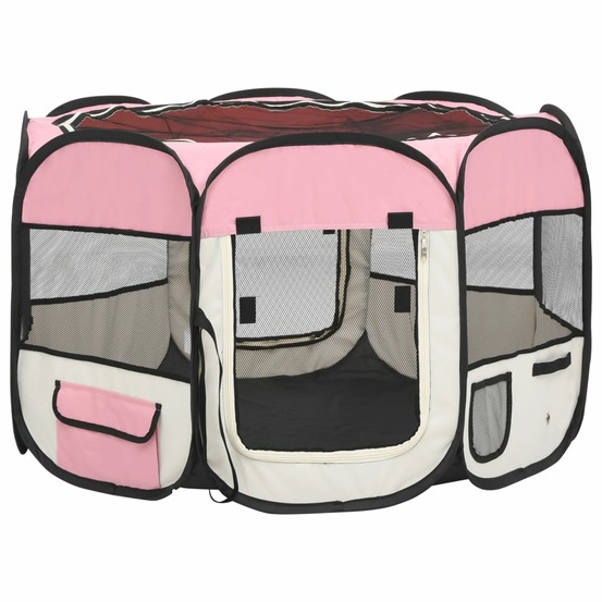 Parc pour chiens pliable avec sac de transport rose 90 x 90 x 58 cm