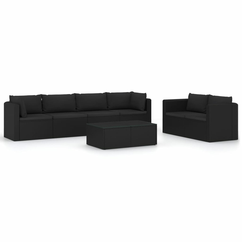 Salon de jardin meuble d'extérieur ensemble de mobilier 7 pièces avec coussins résine tressée noir